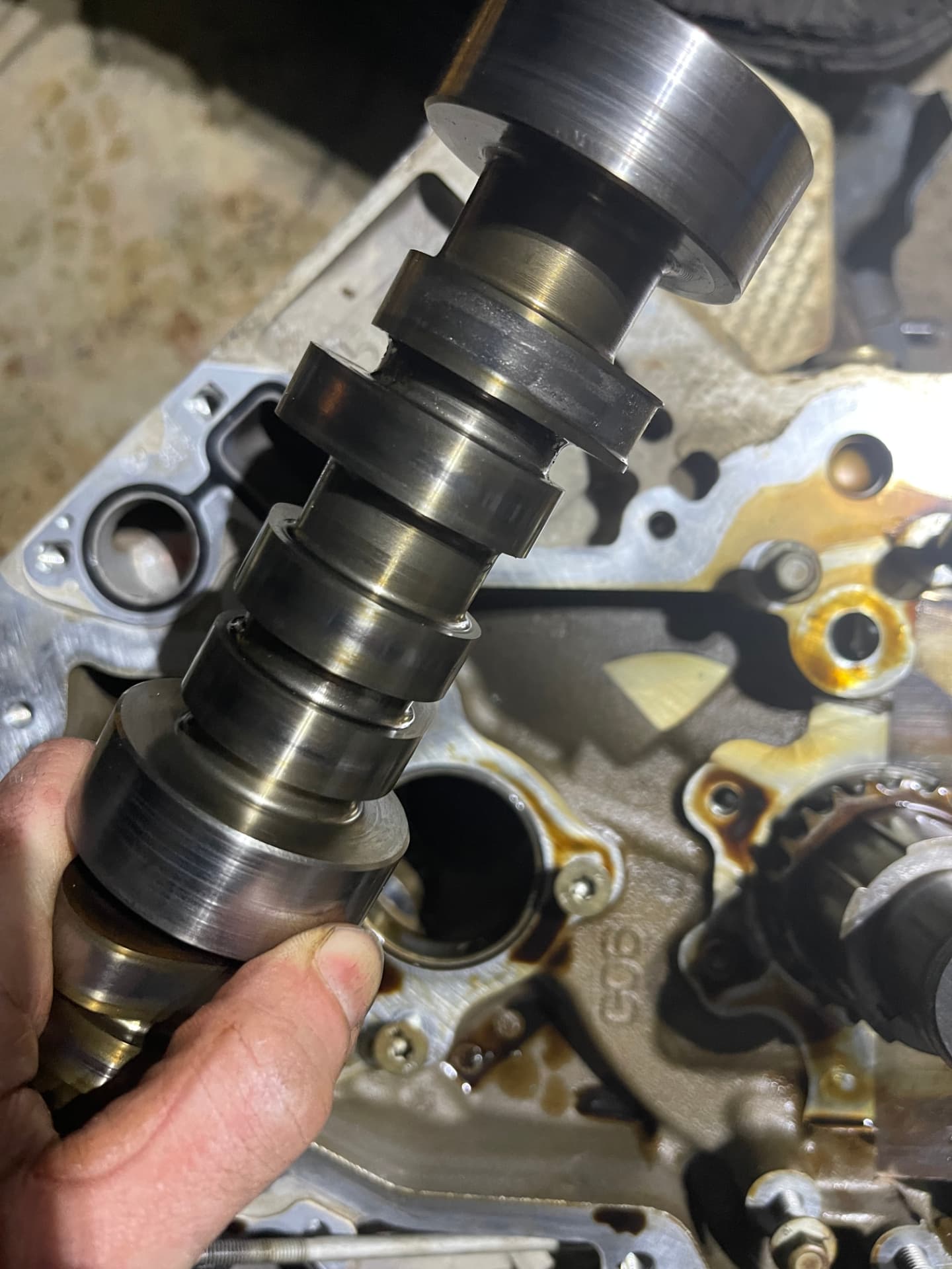 Camshaft inspection — Head off, bearings checked, Sam's Auto mobile mechanic in Douglas, GA